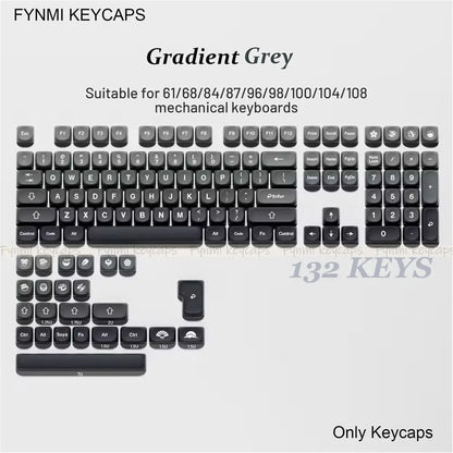 Gradient grey keycaps set for mechanical keyboards on a light gray background