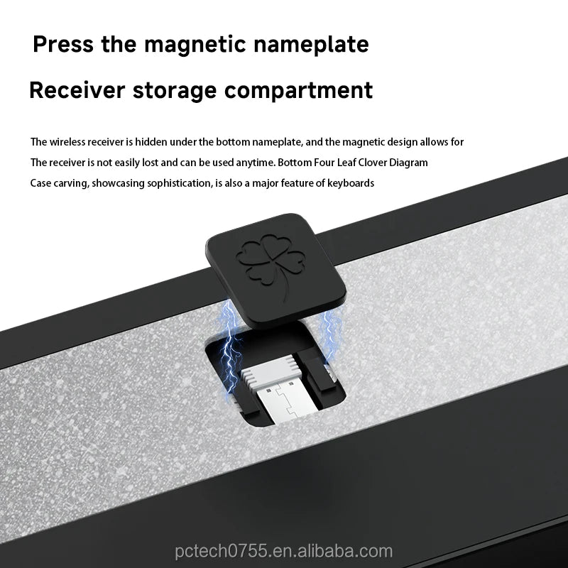 Magnetic nameplate receiver storage compartment with text explaining its features.