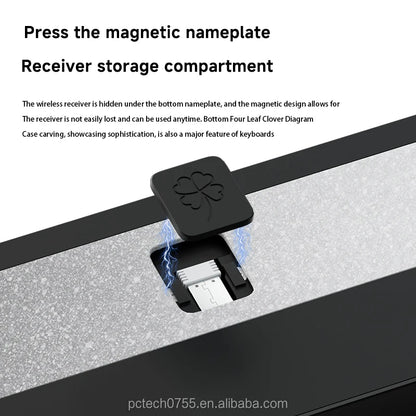 Magnetic nameplate receiver storage compartment with text explaining its features.