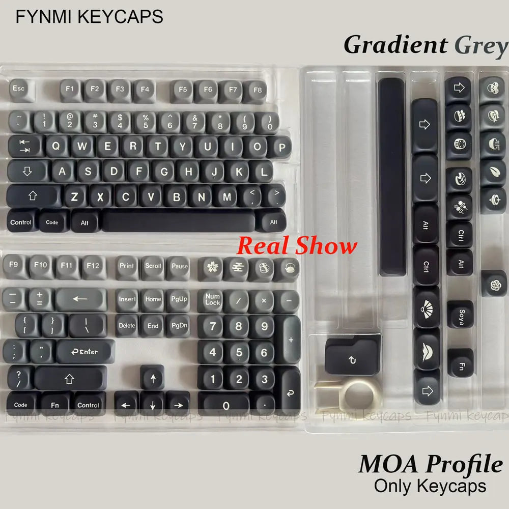 Gradient grey keycaps set with MOA profile on a white background