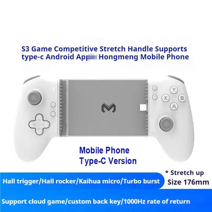 White gaming handle with phone slot and control buttons on a white background