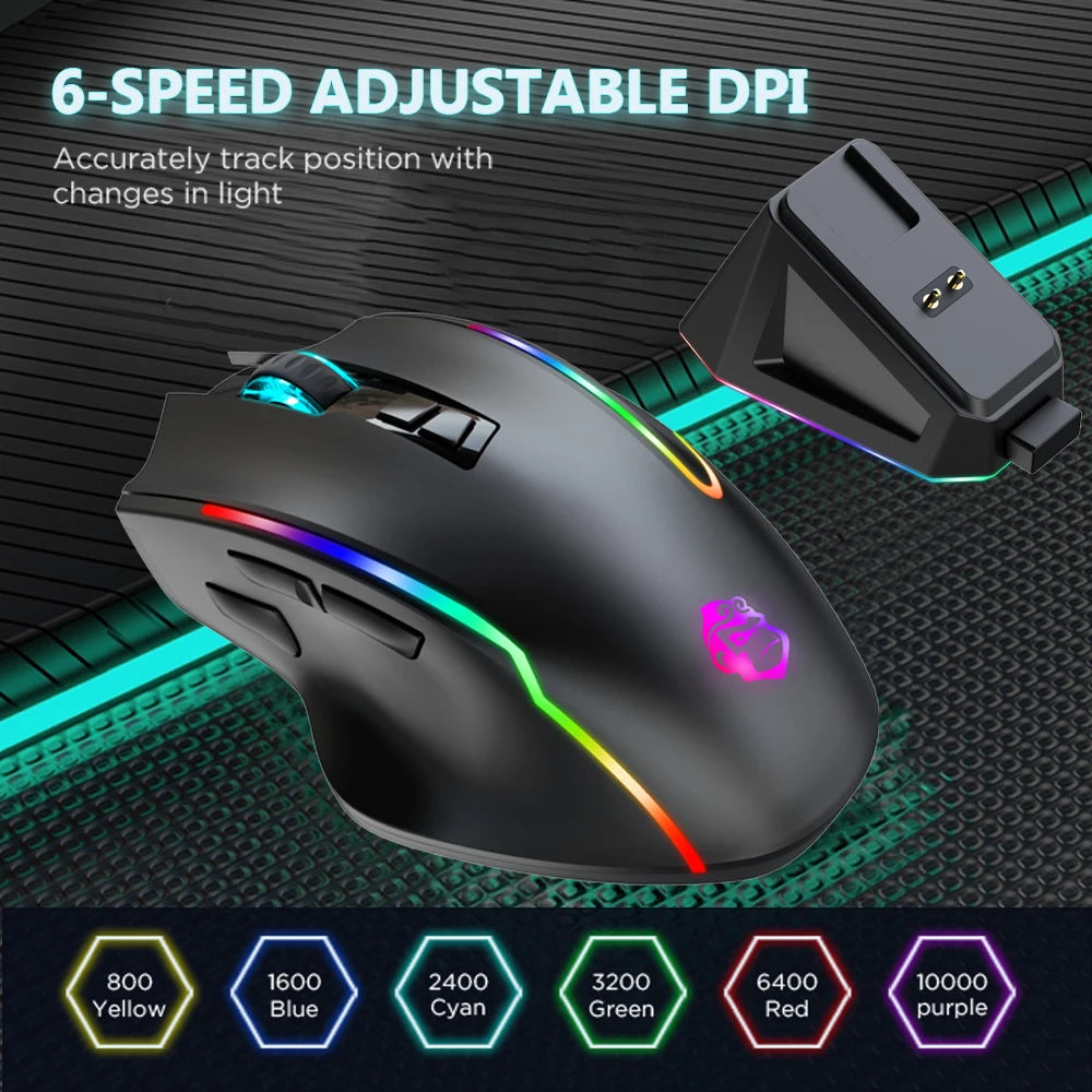 Gaming mouse with RGB lighting on a dark textured background