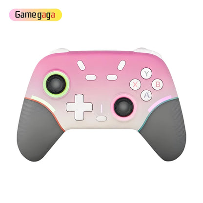 Pink and gray gaming controller with Gamegaga logo on a white background