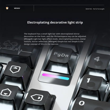 Close-up of a keyboard with electroplating decorative light strip