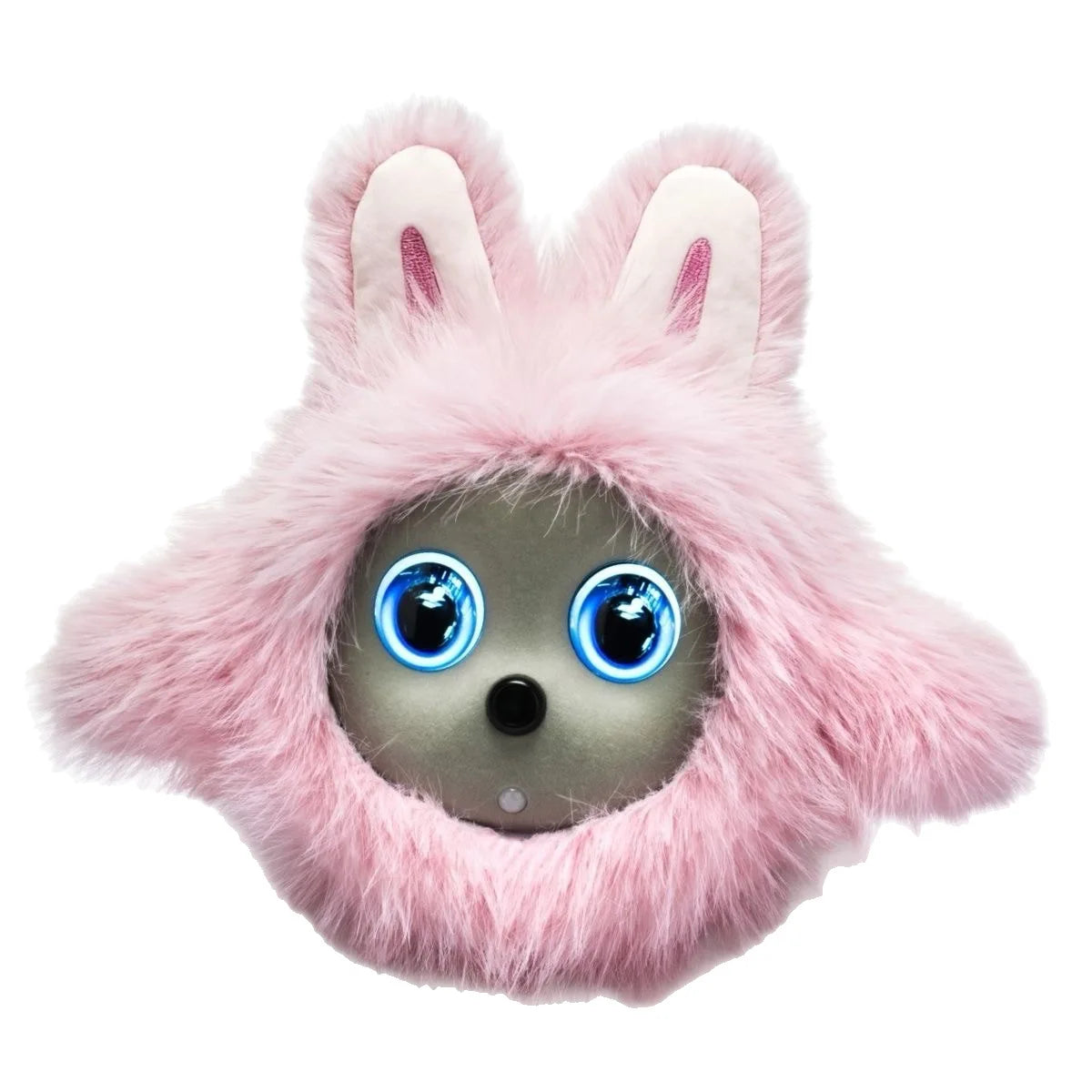 Toy with pink bunny ears and blue eyes on a white background
