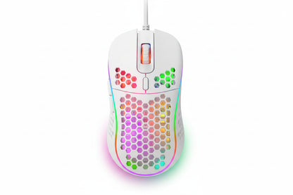 Colorful computer mouse with a geometric design on a white background