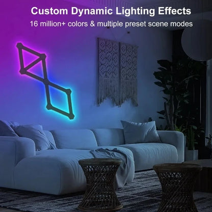 Neon light fixture in a living room with dynamic lighting effects