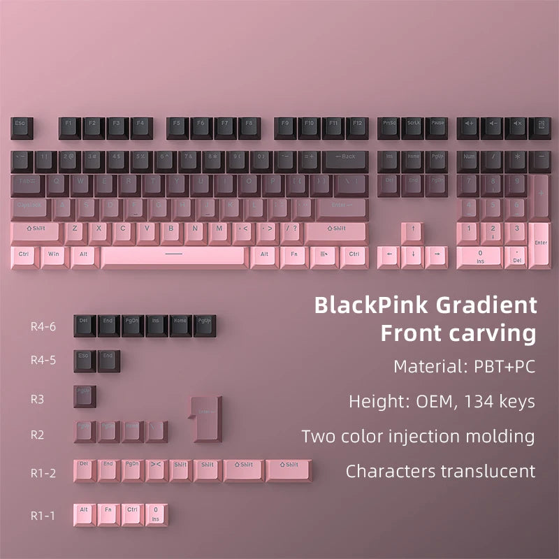 Keyboard with black and pink gradient keys on a pink background