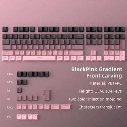 Keyboard with black and pink gradient keys on a pink background