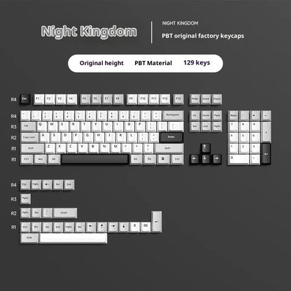 Keyboard keycaps set with 'Night Kingdom' branding on a dark background