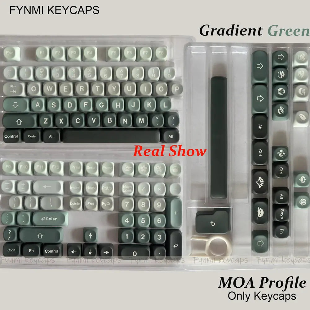 Gradient green keycaps set with MOA profile on a white background