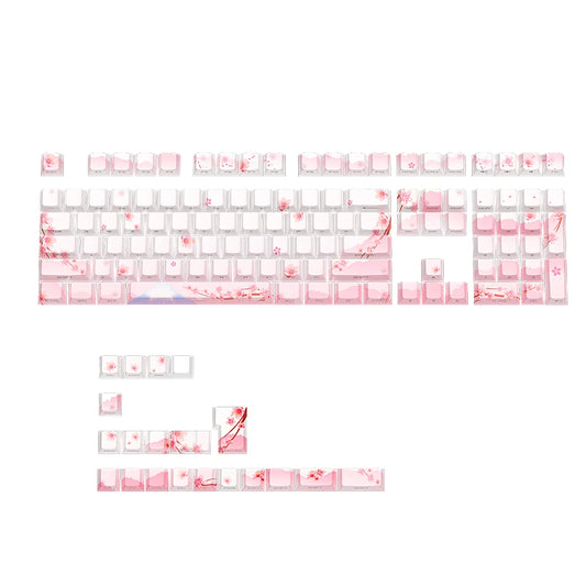 Keyboard with pink floral design on a white background