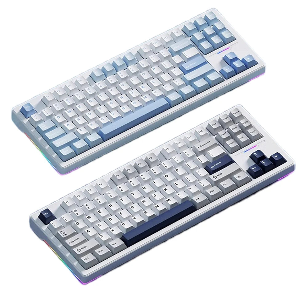 Two mechanical keyboards with RGB lighting on a white background