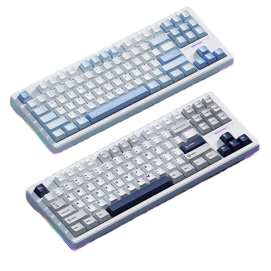 Two mechanical keyboards with RGB lighting on a white background