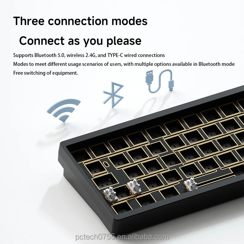 Keyboard with text about connection modes on a white background
