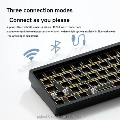 Keyboard with text about connection modes on a white background
