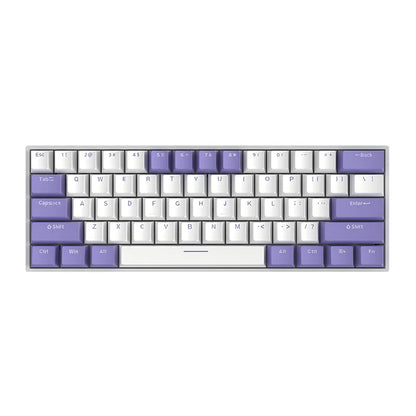Keyboard with purple and white keys on a white background