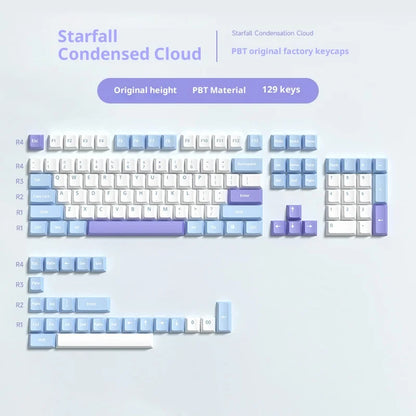 Keyboard keycaps set with 'Starfall Condensed Cloud' branding on a light gray background