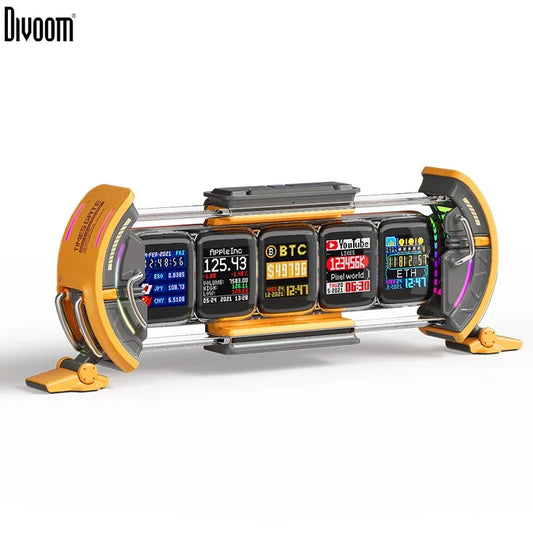 Multifunctional device with digital displays on a white background, branded 'Divoom'.