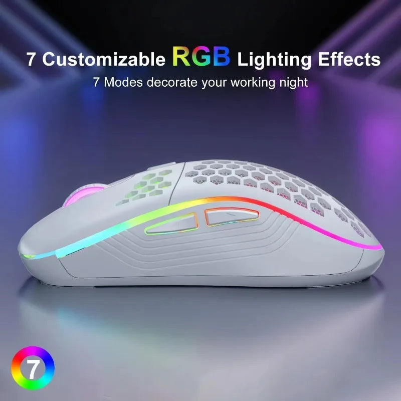 Gaming mouse with RGB lighting effects on a dark background