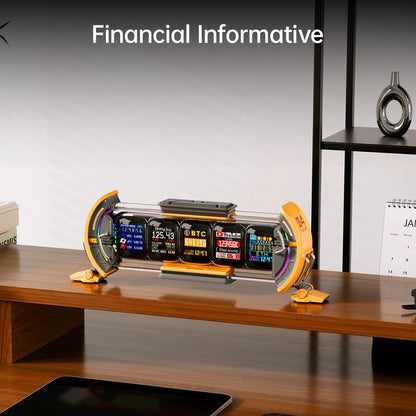 Financial display device on a desk with 'Financial Informative' text above