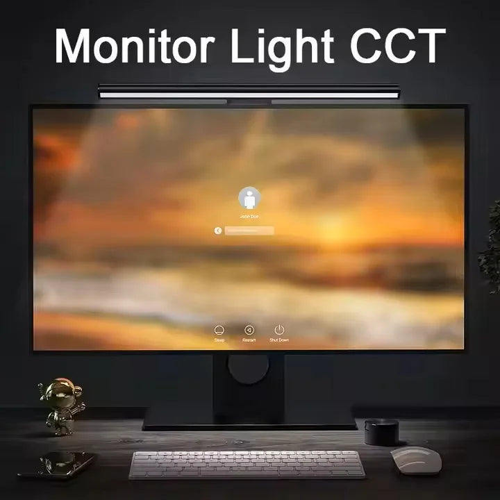 Computer monitor with a screen displaying a login interface, with text 'Monitor Light CCT' above.