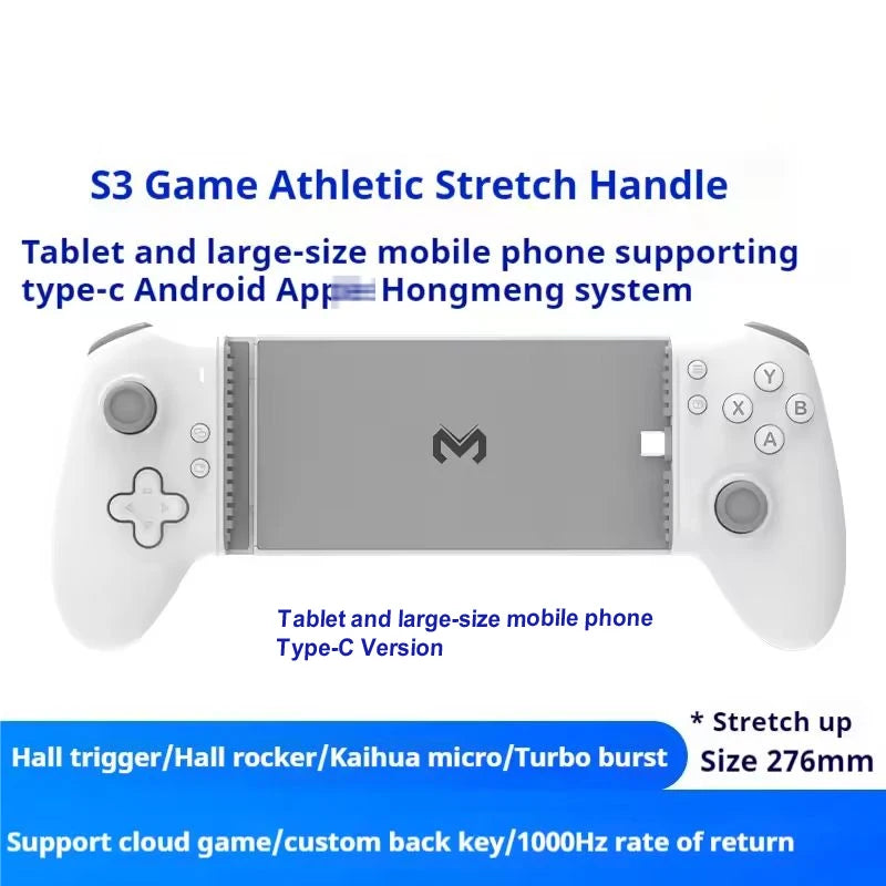 White gaming handle with smartphone slot and control buttons on a white background