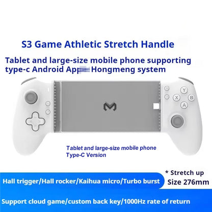 White gaming handle with smartphone slot and control buttons on a white background