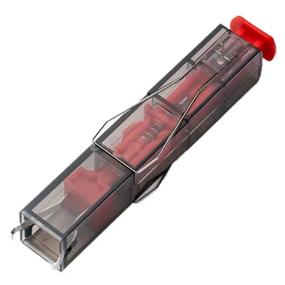 Red and transparent mechanical component on a white background