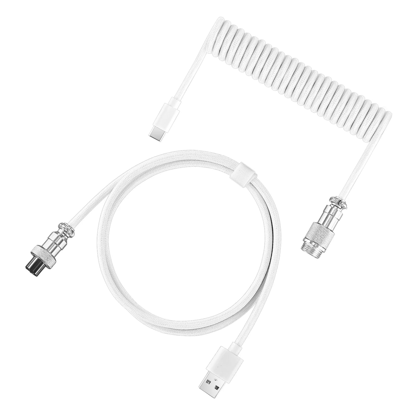 White electronic cable with connectors on a white background