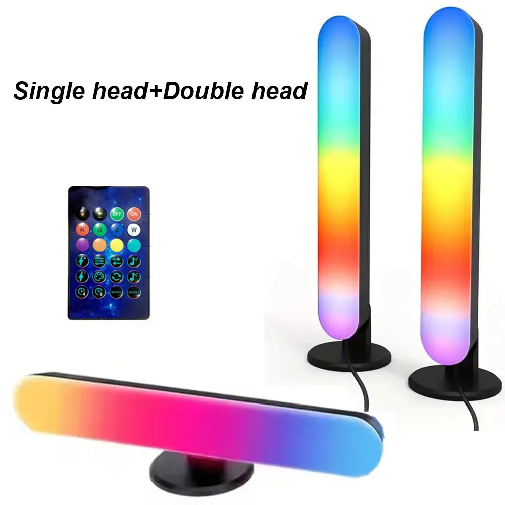 Colorful LED lights with a remote control on a white background