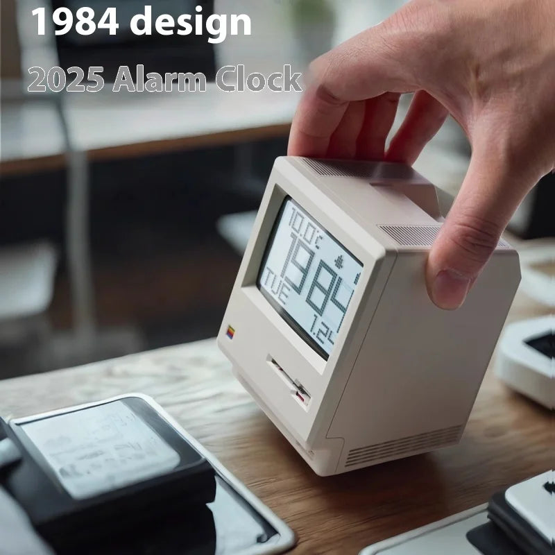 Modern alarm clock with retro design on a desk