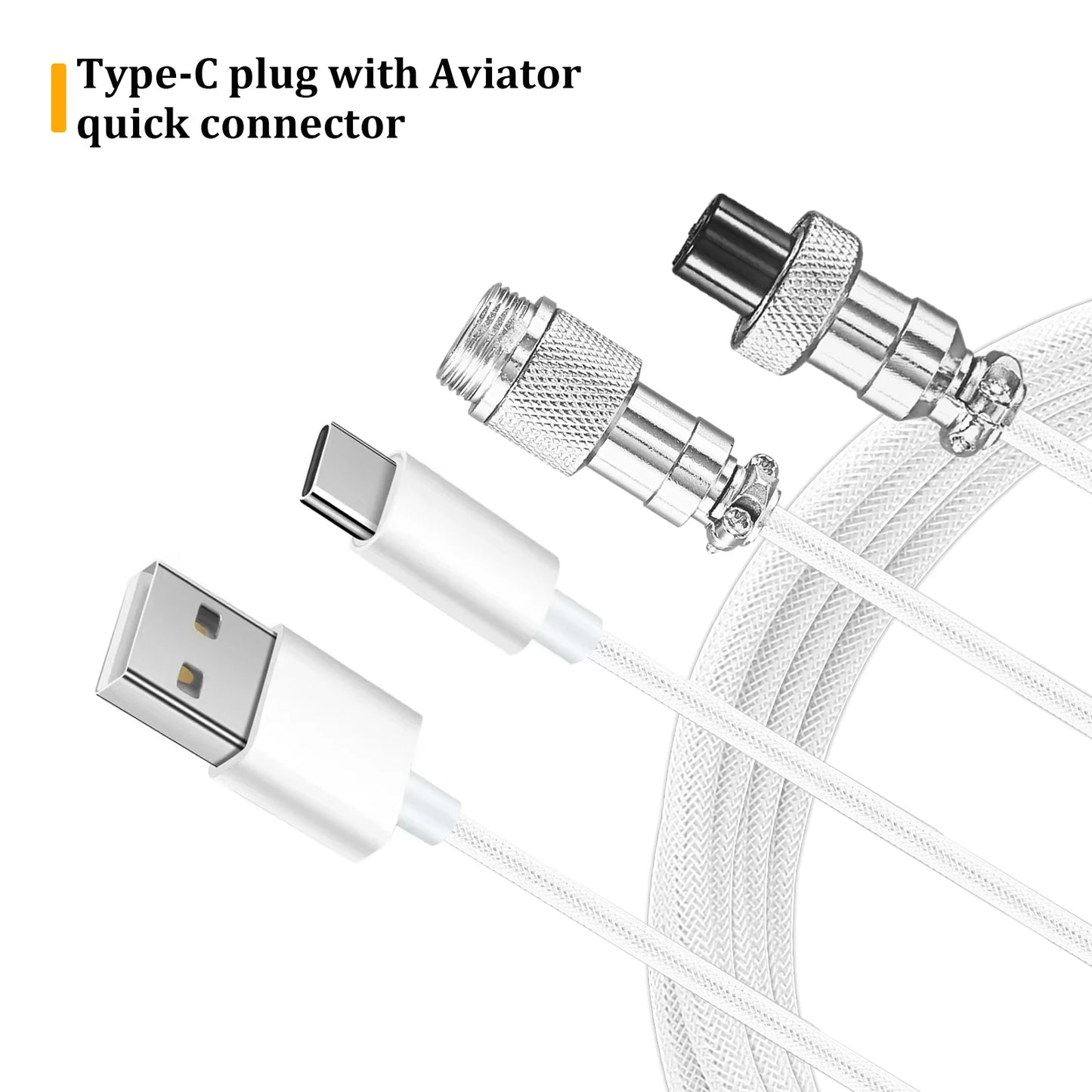 USB Type-C cable with Aviator quick connector on a white background
