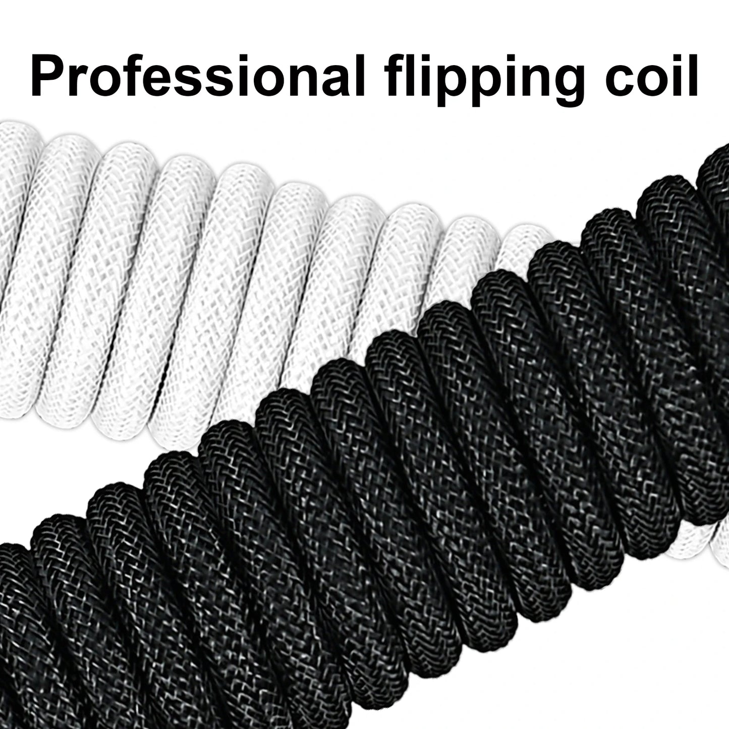 Black and white coiled hose with text 'Professional flipping coil' on a white background