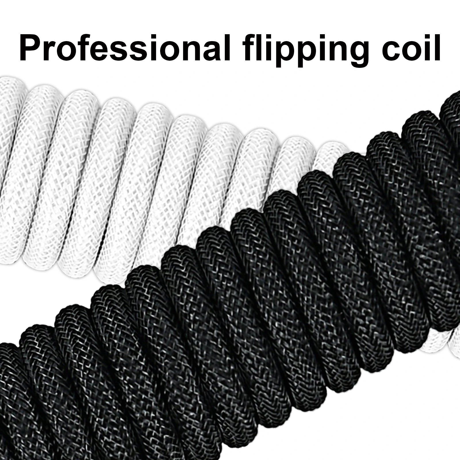 Black and white coiled hose with text 'Professional flipping coil' on a white background