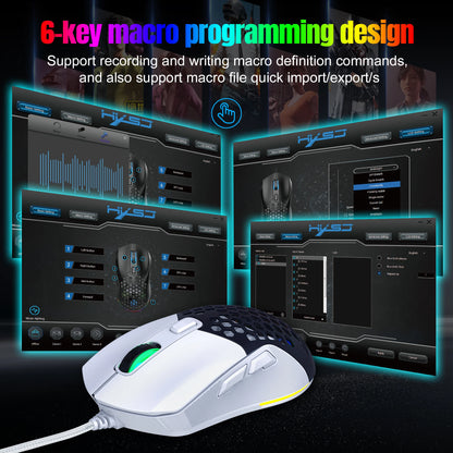 Computer mouse with software interface for macro programming on a dark background
