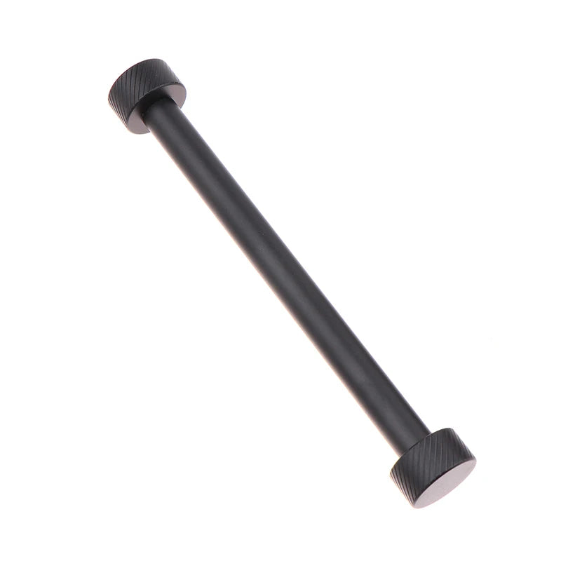 Black metal rod with threaded ends on a white background