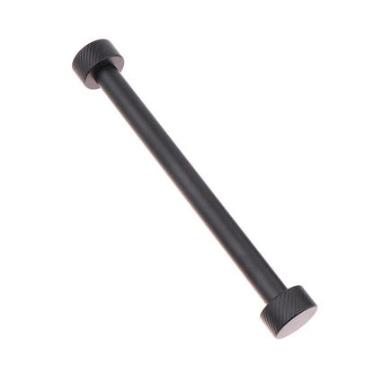 Black metal rod with threaded ends on a white background