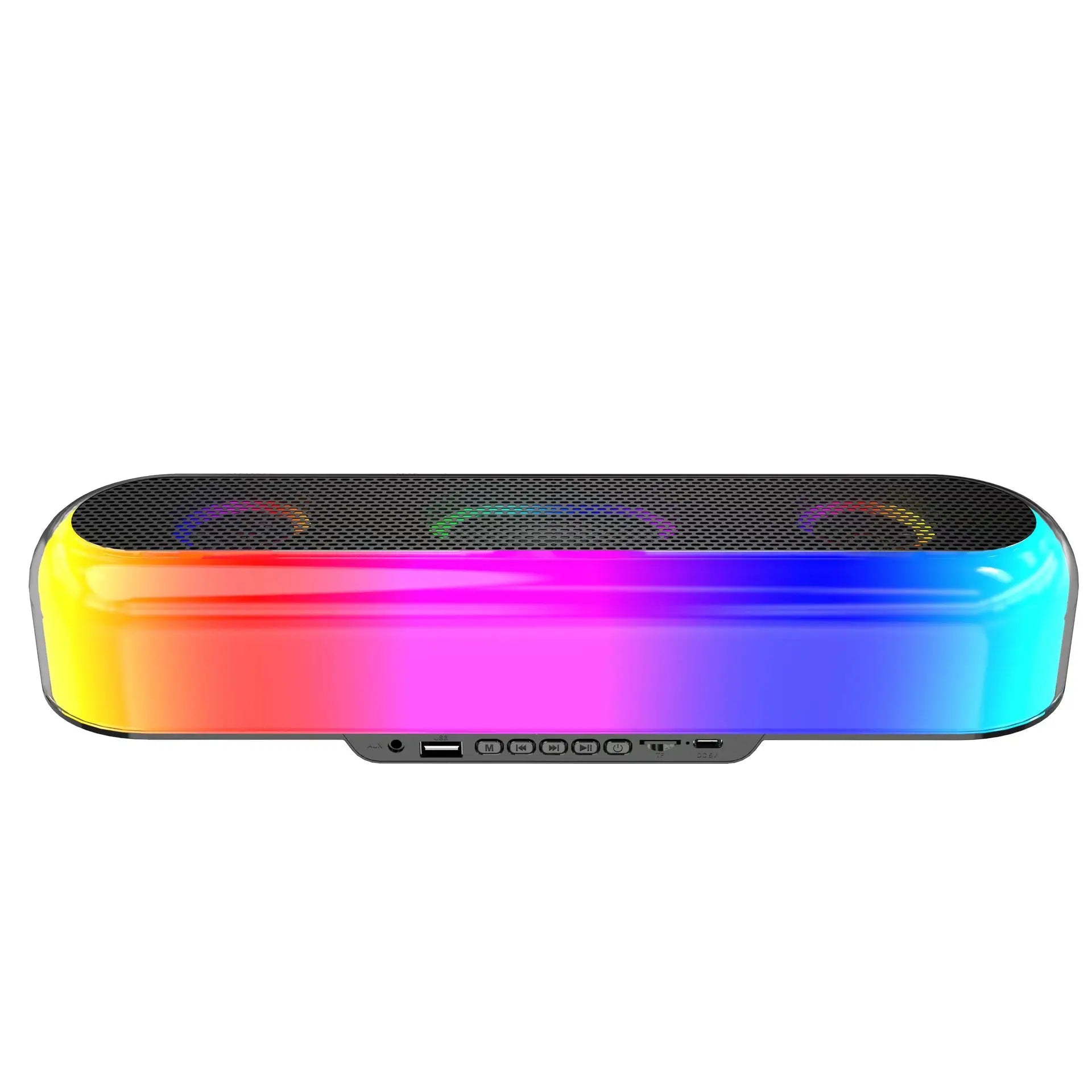 Colorful rectangular electronic device with gradient design on a white background