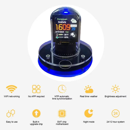 Digital device with a screen on a white background, featuring various icons and text.