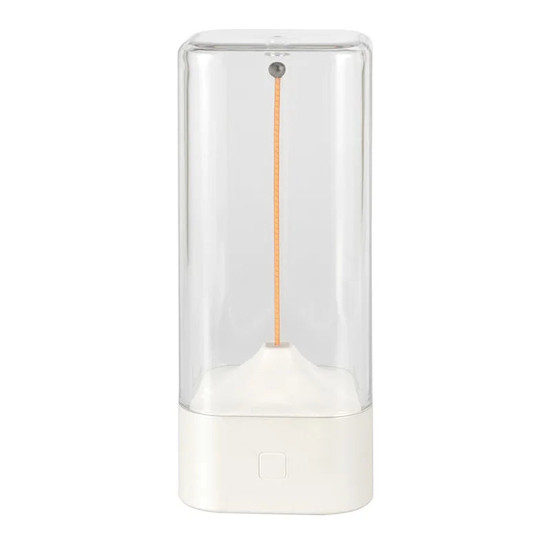 Transparent container with a white base and a yellow rod on a white background