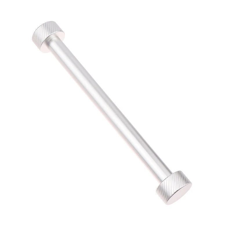 Metallic rod with threaded ends on a white background