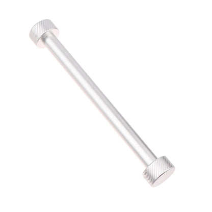 Metallic rod with threaded ends on a white background