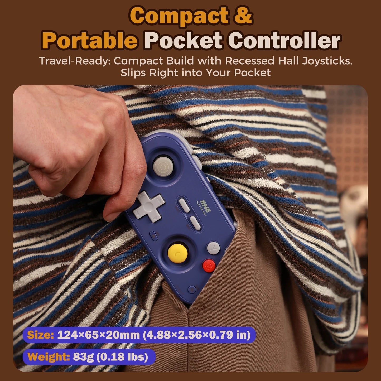 IINE Pocket Retro Game Controller - Hall Effect, 1000Hz, Portable Mini Gamepad