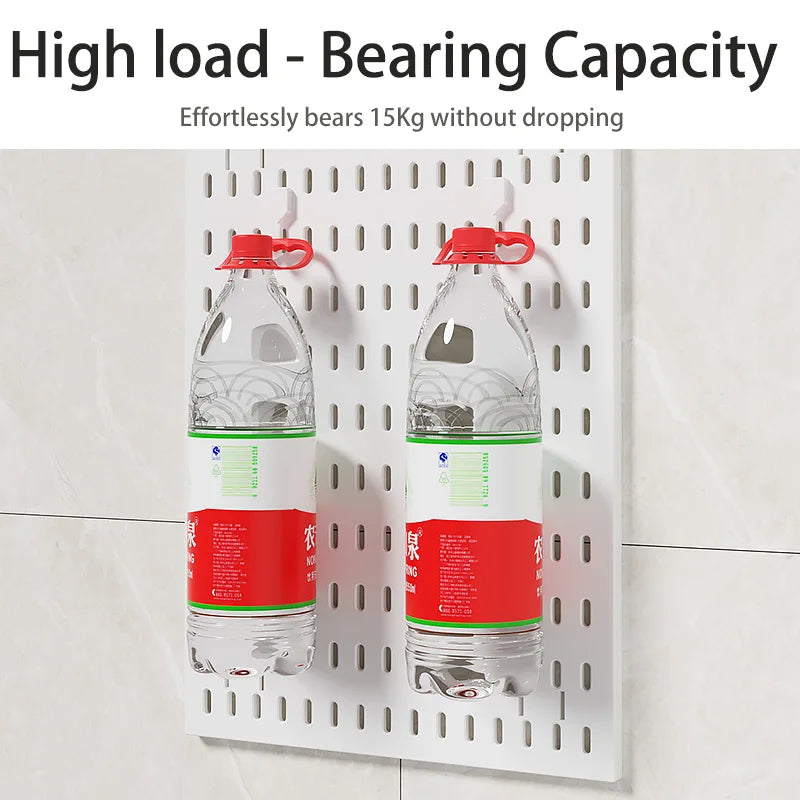 Wall-mounted bottle holder with two bottles hanging from it, text indicating high load-bearing capacity.