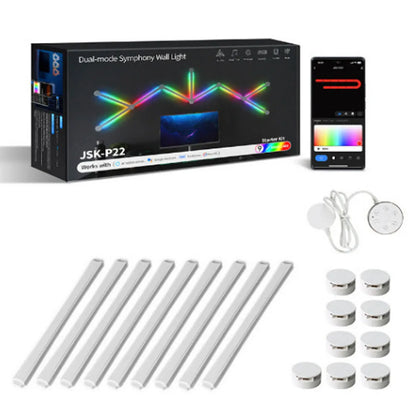 Dual-mode Symphony Wall Light kit with packaging, remote control, and components on a white background