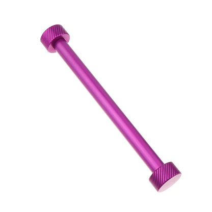 Purple metal rod with threaded ends on a white background