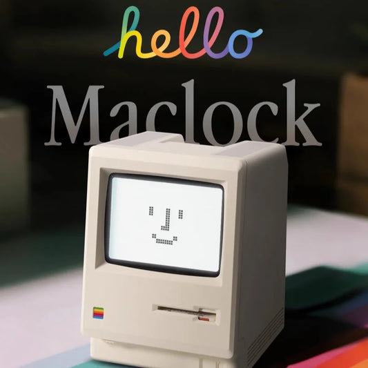Vintage-style computer monitor with 'hello Maclock' text above it