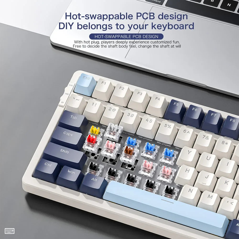 Keyboard with hot-swappable PCB design on a desk