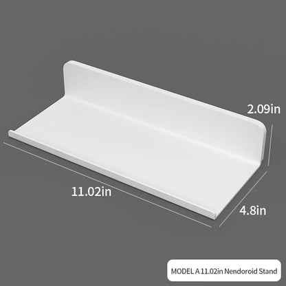 White Nendoroid stand with dimensions on a gray background